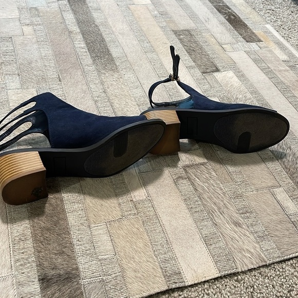 Navy Suede Perp Toe & Open Heels Sandals - Picture 4 of 6